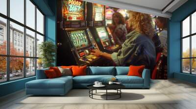 Group of people playing the slot machines Wall mural