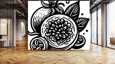 Passion fruit black outline illustration. Coloring book. Wall mural