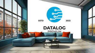 Digital data logo, brain logo. technology logo. vector logo template. Wall mural