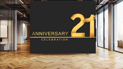 21st years anniversary celebration with elegant golden color isolated on black background, design for anniversary celebration. Wall mural