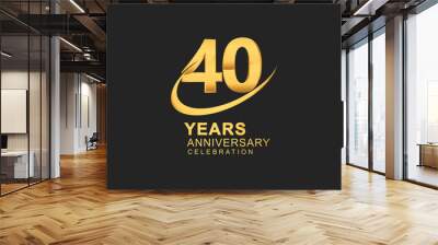 40th years anniversary with swoosh design golden color isolated on black background for celebration Wall mural