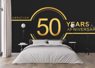 50th years anniversary golden and silver color with circle ring isolated on black background for anniversary celebration event Wall mural