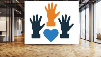 hands with hearts, charity, Volunteers, organization of volunteers, raised helping hands icon Wall mural