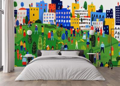 Abstract Illustration of Diverse City Park Wall mural