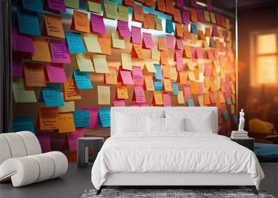 brainstorming wall written out on colorful sticky notes generative AI Wall mural