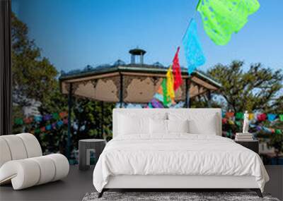 Gazebo and Colorful Flags in Plaza at Little Mexico in Downtown Los Angeles, CA Wall mural