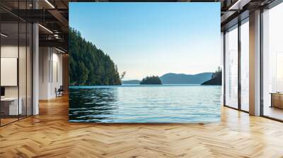 Island and Mountains on Summer Day Along Strait of Georgia in Vancouver Island, British Columbia, Canada Wall mural