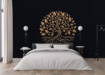 Natural Vector Tree Logo Illustration Nature Tree Golden Roots and Growth Design Template Wall mural