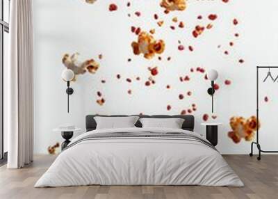 Freshly Popped Popcorn With Red Spices Falling On White Background Wall mural