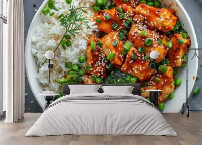 Korean Chicken With Rice and Broccoli Wall mural