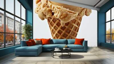 Two Scoops of Salted Caramel Ice Cream in a Waffle Cone Wall mural