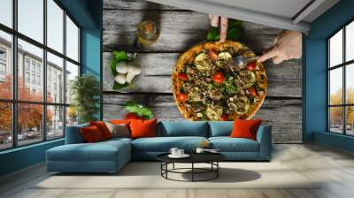 Homemade vegetarian pizza. Top view. Wall mural