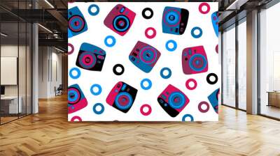 Colorful photo cameras isolated seamless pattern Wall mural