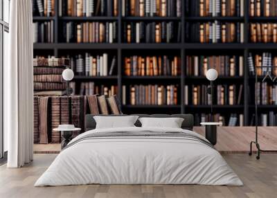 Bookshelves in the library with old books 3d render 3d illustration Wall mural