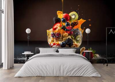 Delicious fruit fresh mixed salad with oozing honey. Illustration of delicious food Wall mural