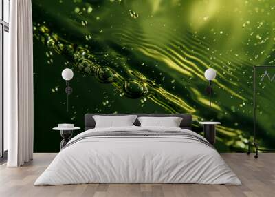 Background macro shot of green water splash and bubbles. Generative AI. Wall mural