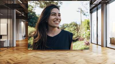 Smiling latin Brazilian woman in the farm. Joy, positive and love. Wall mural