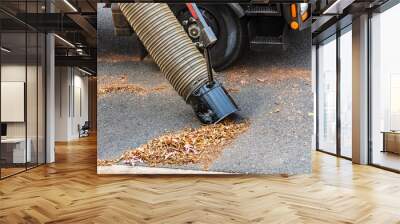 Street cleaning Leaf vacuum cleaning up autumn leaves Wall mural