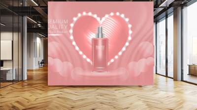 Beauty product, pink cosmetic container with advertising background ready to use, valentines concept skin care ad, illustration vector. Wall mural