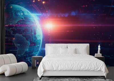 Abstract technology banner in the metaverse. Digital world with copy space Wall mural