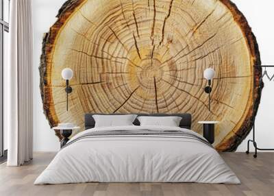 Cross-section of a tree trunk showing growth rings, cut out - stock png. Wall mural