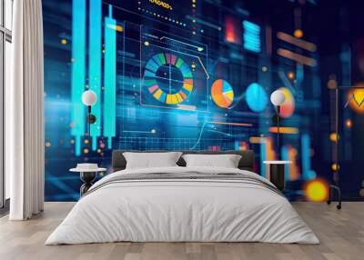 Data analytics with graphs and charts on abstract background with copy space Wall mural