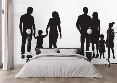 Isolated minimal black family silhouettes. Collection of family silhouettes on isolated background. Vector illustration Wall mural