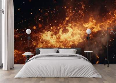 Particles of fire on a black canvas Wall mural