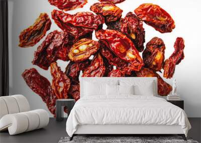 PNG Dried red chili peppers arranged on a white background Wall mural