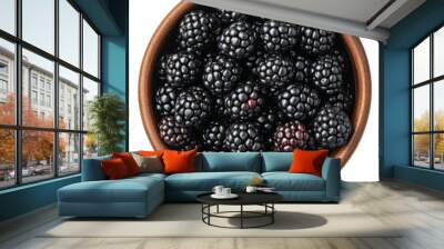 PNG Fresh blackberries in a brown bowl on a table Wall mural