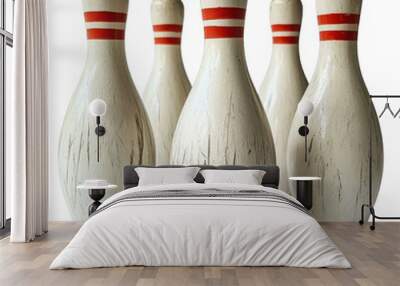 PNG Vintage bowling pins arranged in a playful setting Wall mural