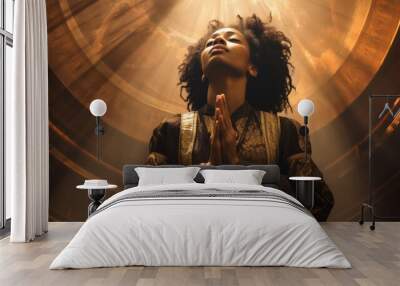 Spiritual black woman in prayer. The concept of deep faith Wall mural