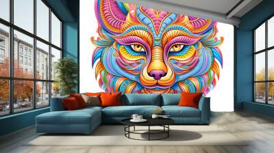 Beautiful decoration pattern cute cat water color illustration. The vibrant colors, adorable feline isolated on white. Wall mural