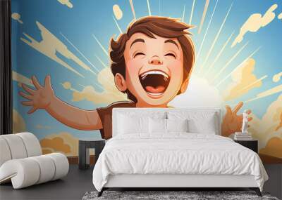 Cartoon funny little boy. Lifestyle life. Wonderful funny cheerful. Wall mural