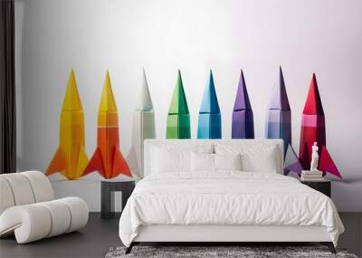 Colorful rocket paper cut. Concept of starting a business, startup or idea. Development, success and victory. Wall mural