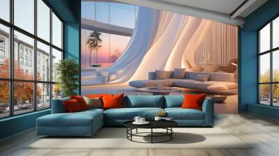 Modern minimalist interior design, white room, living room, Natural Lighting. Wall mural