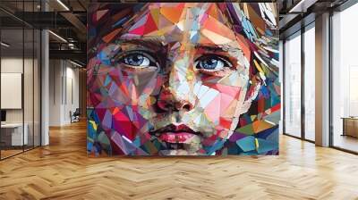 Portrait of cute beautiful girl. Modern digital paper layered art. Origami style. Wall mural