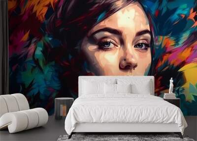 Portrait of young beautiful woman. Modern digital paper layered art. Origami style. Wall mural