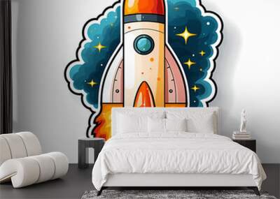 rocket cartoon launcher pop art style illustration, colorful spaceship cosmic book Wall mural