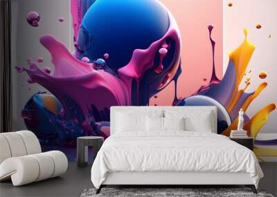 Trendy colorful sphere abstract background design, creative paint ball liquid wallpaper color idea concept art neon Wall mural