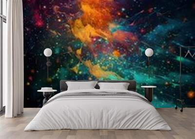 Vibrant colorful explosion of color paint, isolated black background, abstract splash design wallpape Wall mural