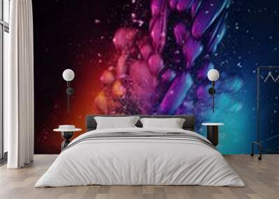 Vibrant colorful explosion of color paint, isolated black background, abstract splash design wallpape Wall mural