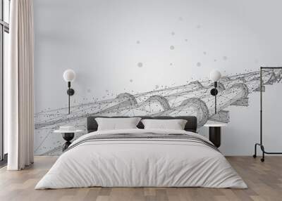 Abstract mash line and point Oil pipeline. Petroleum fuel industry transportation line connection dots illustration Wall mural