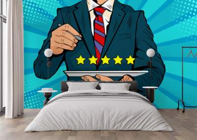 Five stars rating quality review of service. Colorful vector illustration in pop art retro comic style Wall mural