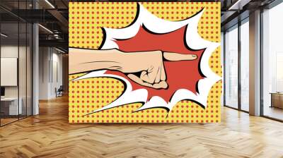 The hand points sideways and pop art retro vector Wall mural