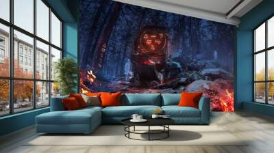 3d image wide panoramic night witch forest with ghosts. Wall mural