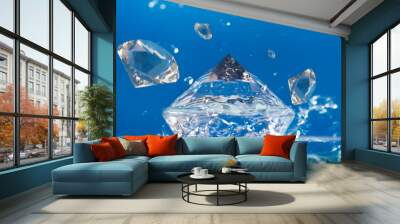 Diamonds in water on blue background. Wall mural