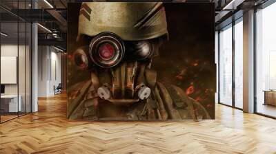 Futuristic desert robot warrior portrait in armor standing. Wall mural