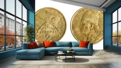 Isolated png photo of 2 Greek 1986 drachmas coin on transparent background. Wall mural