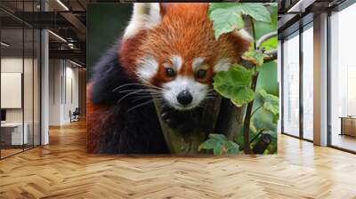 Close up portrait of red panda on tree Wall mural